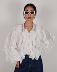 Camicia con rouches e cristalli