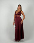 Dress in raso e pizzo bordeaux