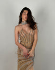 Dress luxury con piume e strass pesca