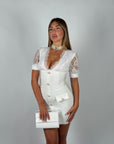 Mini dress bandage e pizzo bianco