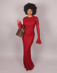 Dress in pizzo con drappeggio bordeaux