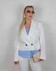 Giacca con inserti in camicia panna