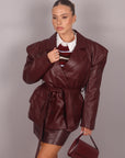 Giacca in pelle con spalline bordeaux