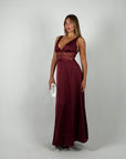 Dress in raso e pizzo bordeaux