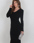 Dress Allyson nero con scollo drappeggiato