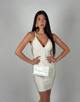 Mini dress bandage scollo sul retro bianco