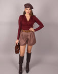 Maglia in lycra incrocio bordeaux
