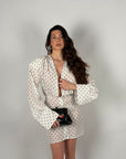 Dress pois con spallina costruita bianco