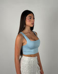 Top crop basic azzurro