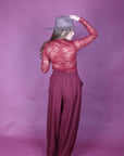 Maglia semivelata in pizzo bordeaux