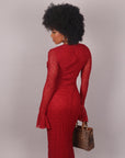 Dress in pizzo con drappeggio bordeaux