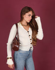Maglia a costine panna