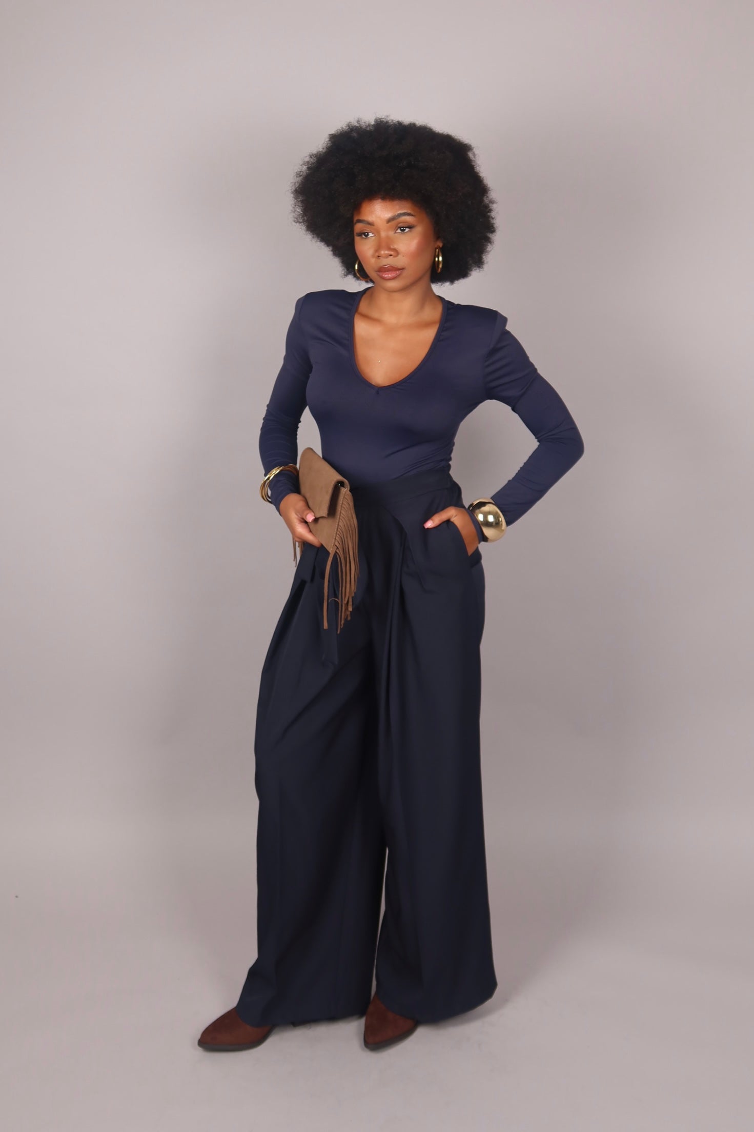 Magliettina scollo a V blu navy
