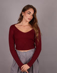 Maglia Crop a costine bordeaux