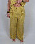 Pantalone tea in lino lime