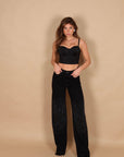 Jeans palazzo nero con microcristalli