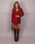 Coordinato giacca crop e shorts bordeaux