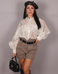Camicia panna con doppia rouches