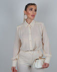 Camicia con colletto in pizzo panna