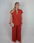Pantalone tea in lino ruggine