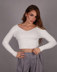 Maglia Crop a costine bianca