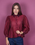 Camicia con balze bordeaux
