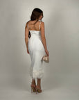 Abito bandage bianco con piume