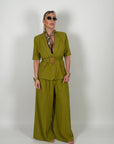 Pantalone Lella in lino verde acido