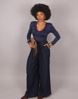 Pantalone palazzo con fiocco blu navy