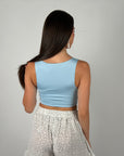 Top crop basic azzurro