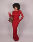 Dress in pizzo con drappeggio bordeaux