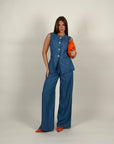 Pantalone palazzo Karina effetto jeans