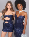 Mini dress cristallizzato blu navy