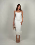 Abito bandage bianco con piume