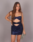 Mini dress cristallizzato blu navy