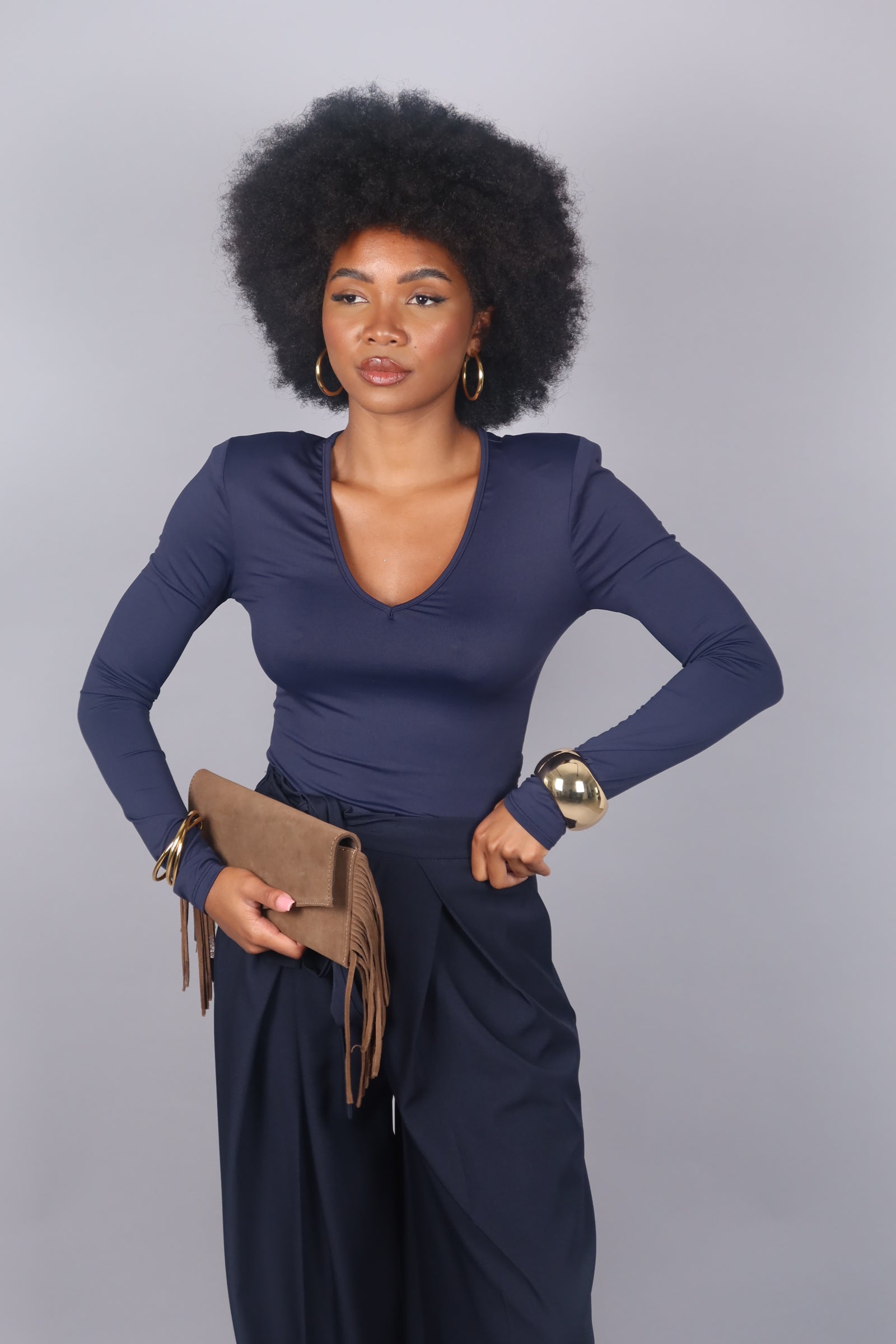 Magliettina scollo a V blu navy