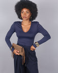 Magliettina scollo a V blu navy