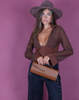 Top crop con bustino Brown