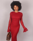 Dress in pizzo con drappeggio bordeaux