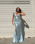 Dress elegant in raso azzurro