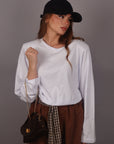 T-shirt basic in cotone bianca manica lunga