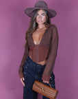 Top crop con bustino Brown