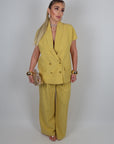 Pantalone tea in lino lime