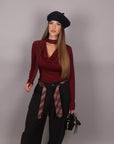 Maglia in lycra con foulard bordeaux