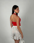 Top basic scollo America rosso