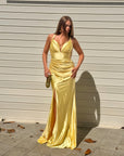 Dress elegant in raso giallo