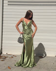 Dress elegant in raso verde