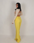 Tailleur gessato con cintura yellow