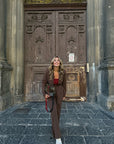 Tailleur gessato con cintura Brown