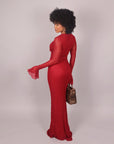 Dress in pizzo con drappeggio bordeaux